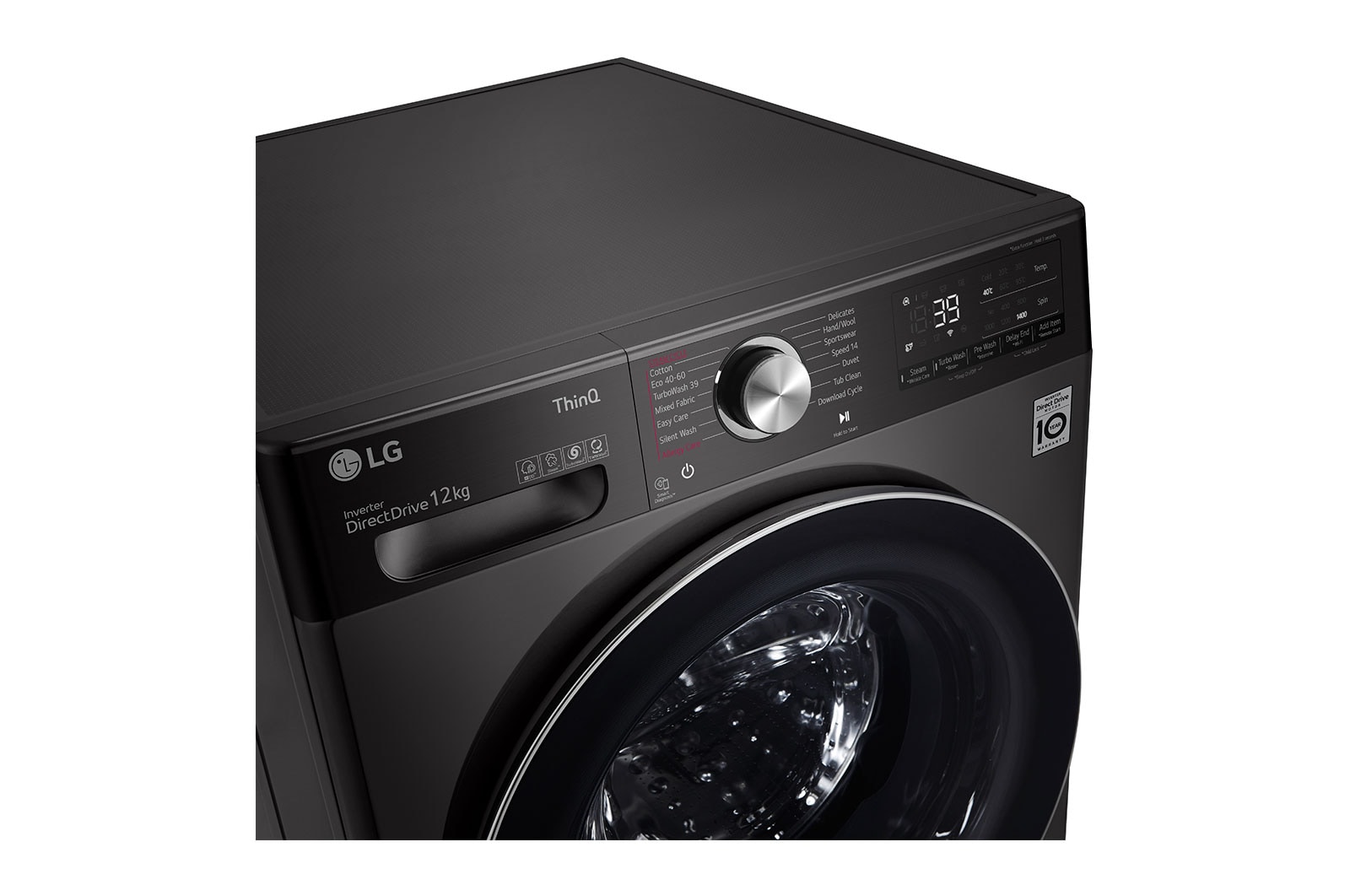 LG WiFi connected | 12kg | Washing Machine | 1360 rpm | AI DD™ | Direct Drive™ | Steam™ | TurboWash™360 | Black Steel, F4V1012BTSE