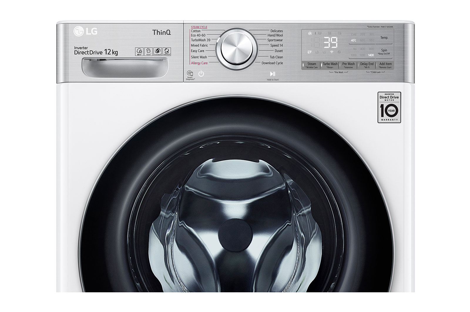 LG WiFi connected | 12kg | Washing Machine | 1360 rpm | AI DD™ | Direct Drive™ | Steam™ | TurboWash™360 | White, F4V1012WTSE