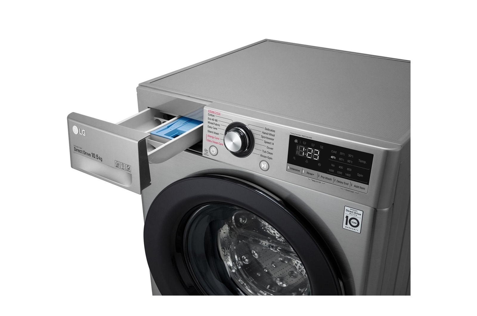 LG Direct Drive | 10.5kg | Washing Machine | 1360 rpm | AI DD™ | Steam™ | Graphite, F4V310SSE