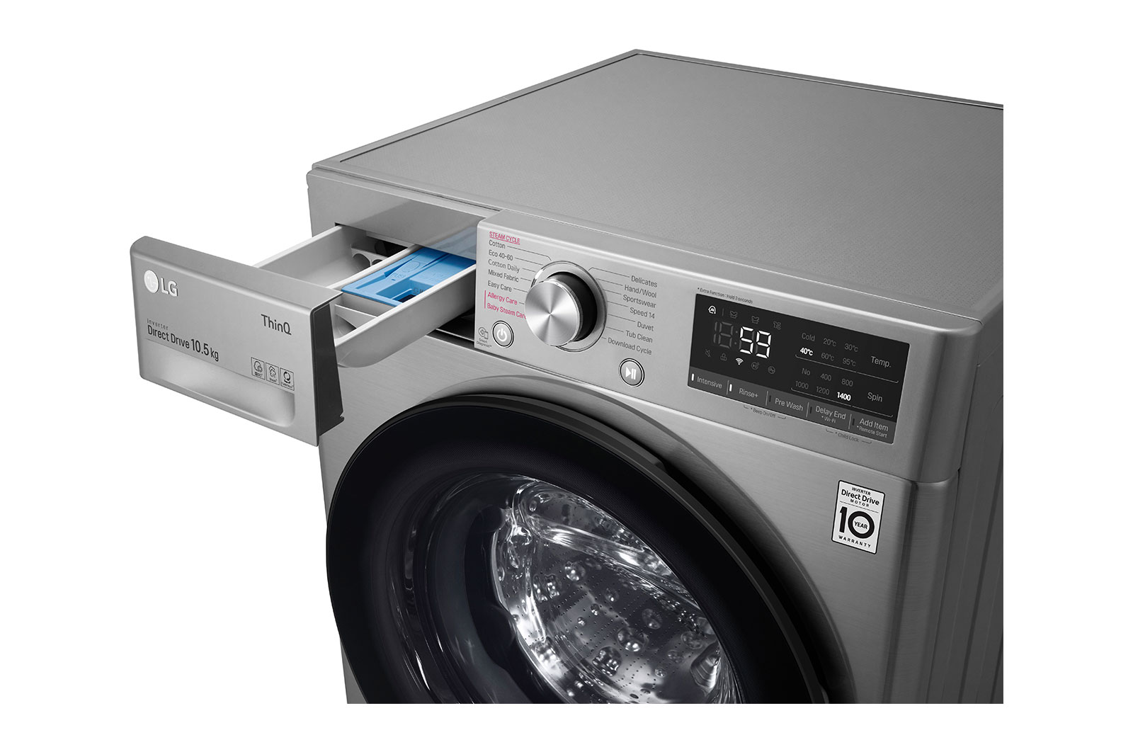 LG WiFi connected | 10.5kg | Washing Machine | 1360 rpm | AI DD™ | Direct Drive™ | Steam™ | TurboWash™\t| Graphite, F4V510SSE