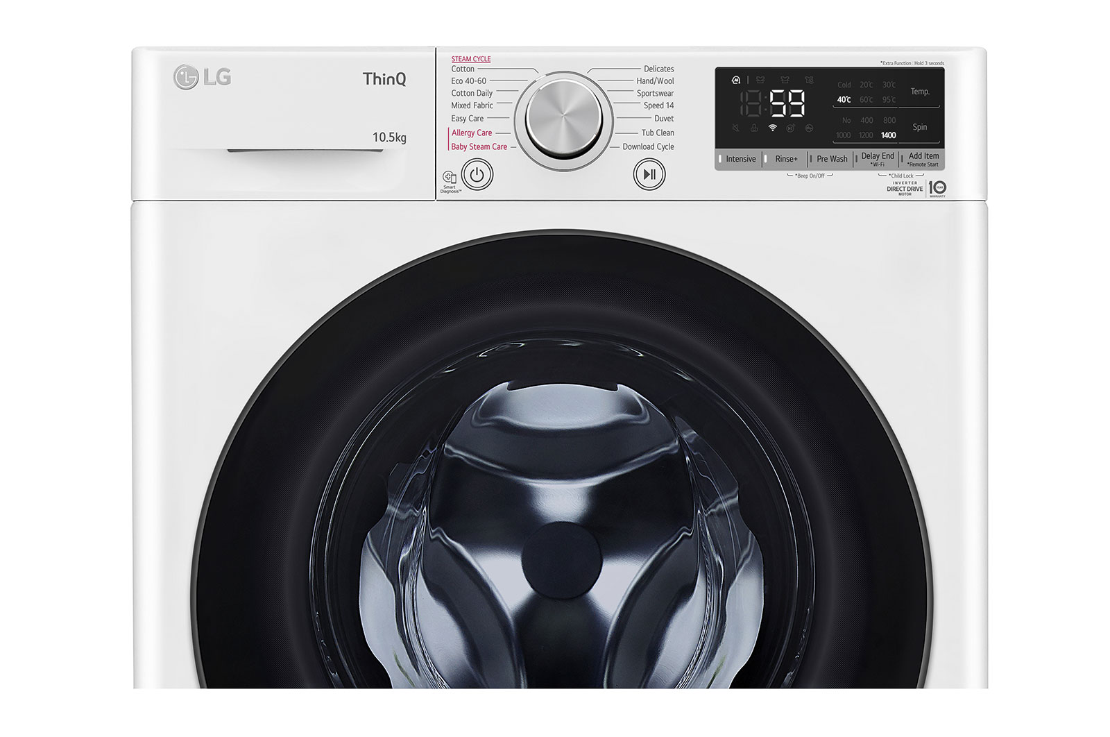 LG WiFi connected | 10.5kg | Washing Machine | 1360 rpm | AI DD™ | Direct Drive™ | Steam™ | White, F4V510WSEH