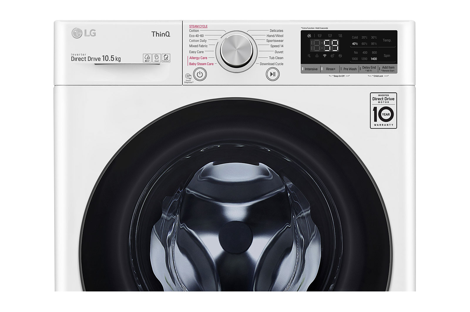 LG WiFi connected | 10.5kg | Washing Machine | 1360 rpm | AI DD™ | Direct Drive™ | Steam™ | White, F4V510WSE