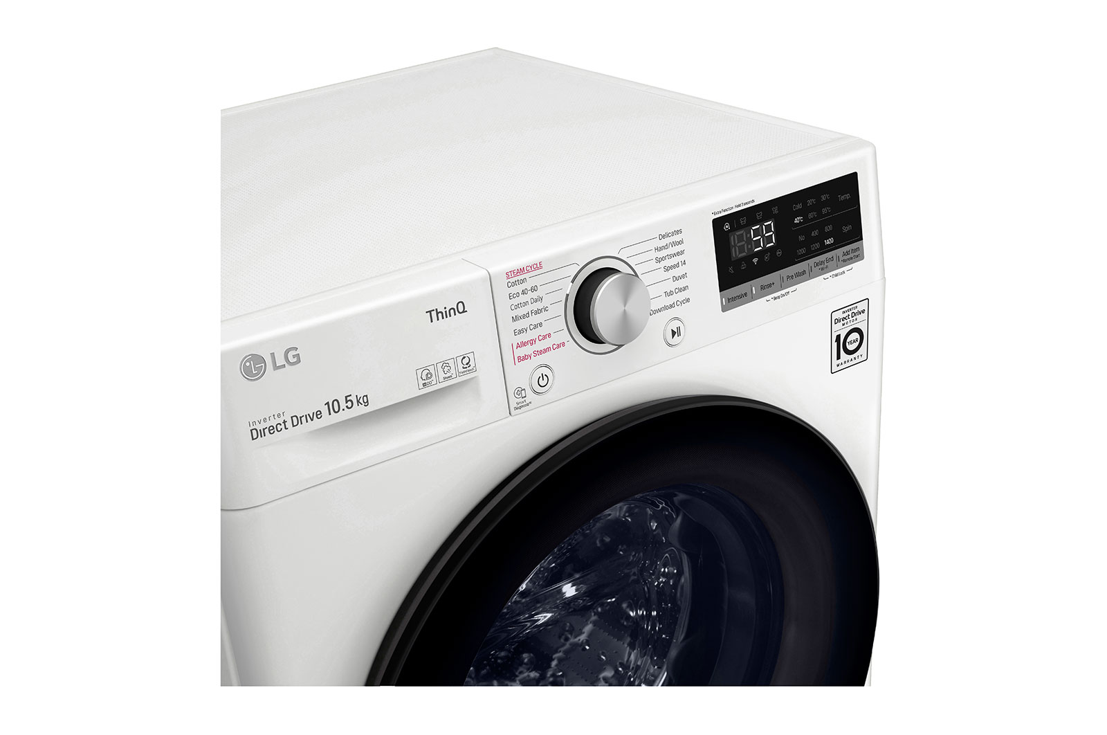 LG WiFi connected | 10.5kg | Washing Machine | 1360 rpm | AI DD™ | Direct Drive™ | Steam™ | White, F4V510WSE