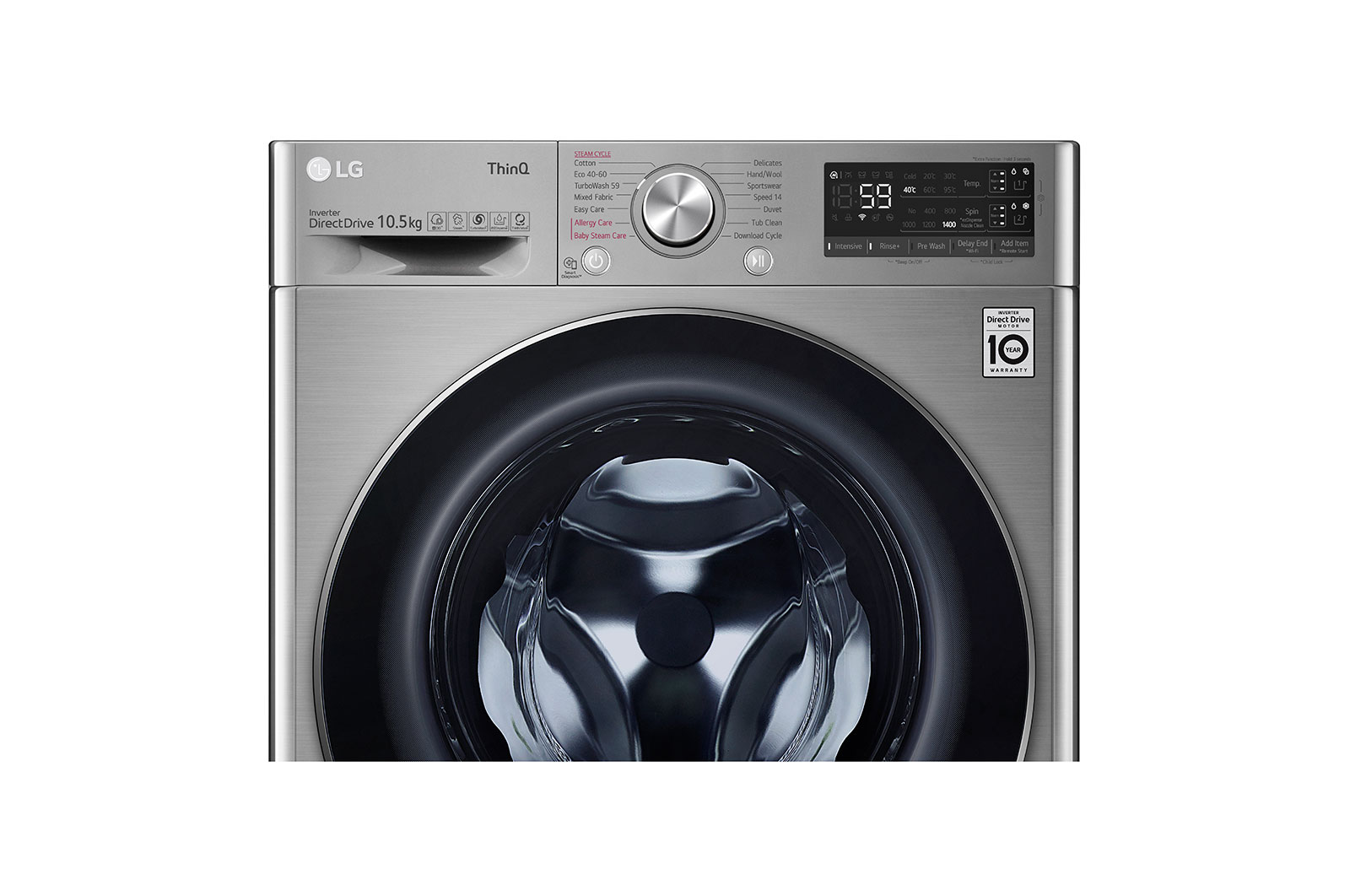 LG WiFi connected | 10.5kg | Washing Machine | 1360 rpm | Auto Dose | AI DD™ | Direct Drive™ | Steam™ | TurboWash™ | Graphite, F4V710STSA