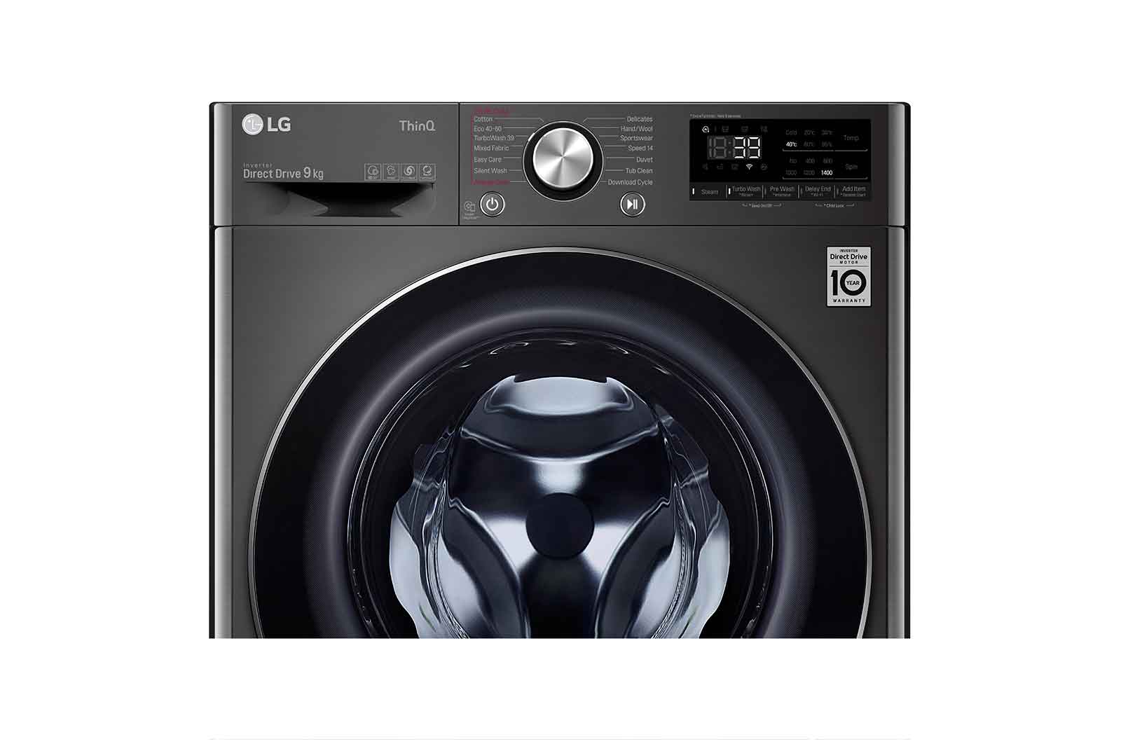 LG WiFi connected | 9kg | Washing Machine | 1360 rpm | AI DD™ | Direct Drive™ | Steam™ | TurboWash™360\t| Black Steel, F4V909BTSE