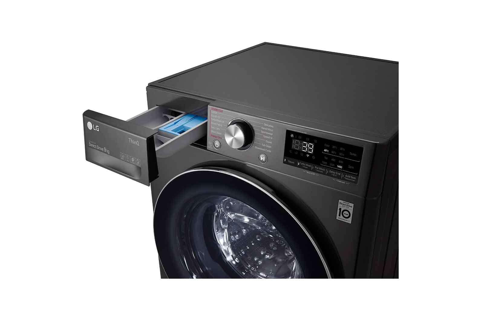 LG WiFi connected | 9kg | Washing Machine | 1360 rpm | AI DD™ | Direct Drive™ | Steam™ | TurboWash™360\t| Black Steel, F4V909BTSE