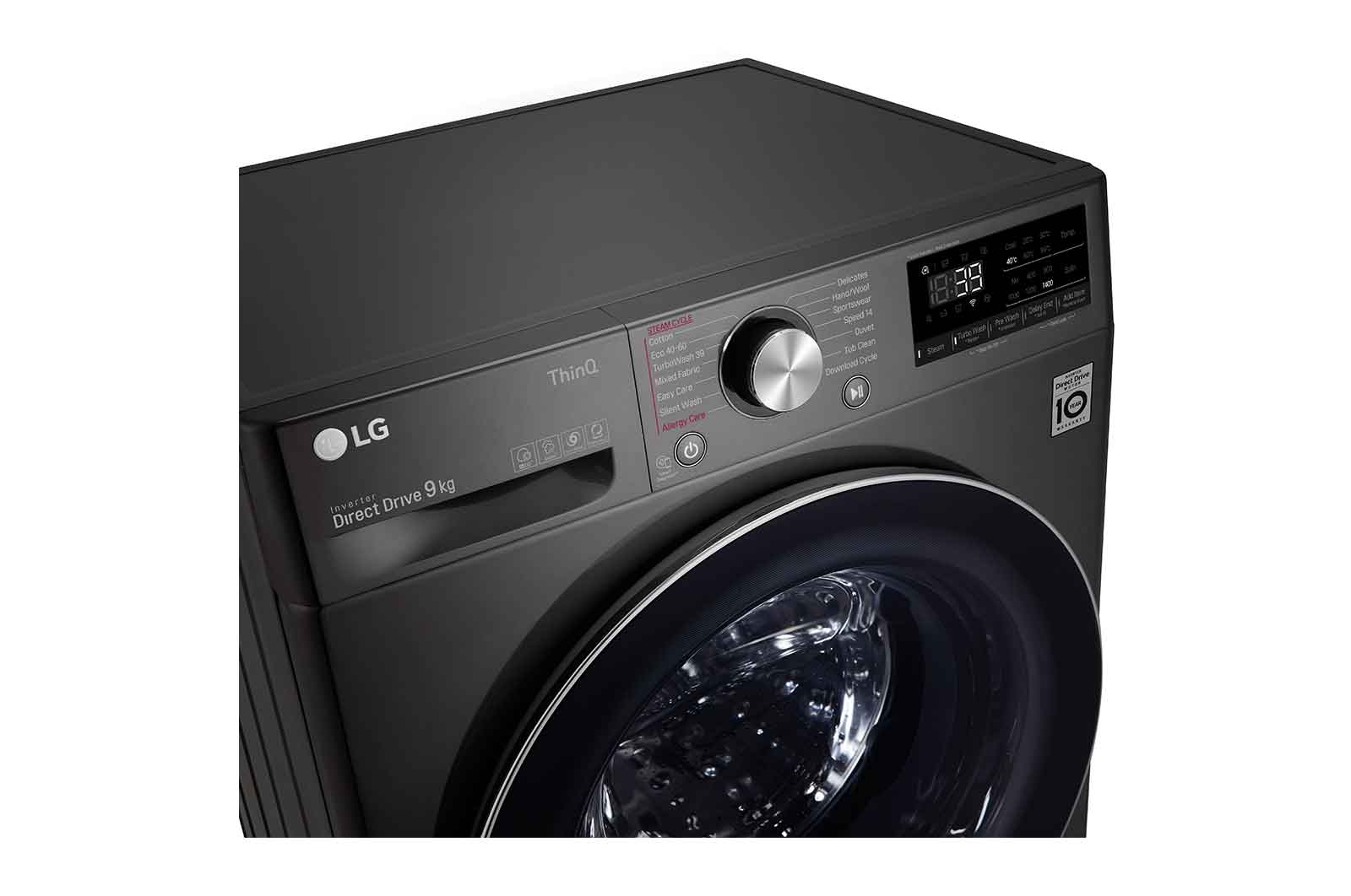 LG WiFi connected | 9kg | Washing Machine | 1360 rpm | AI DD™ | Direct Drive™ | Steam™ | TurboWash™360\t| Black Steel, F4V909BTSE