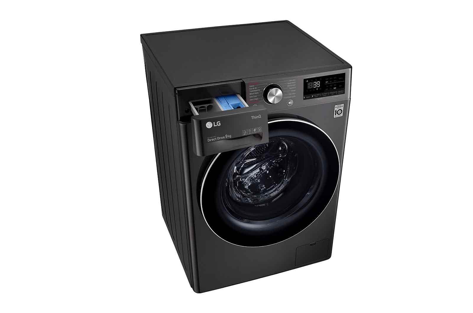 LG WiFi connected | 9kg | Washing Machine | 1360 rpm | AI DD™ | Direct Drive™ | Steam™ | TurboWash™360\t| Black Steel, F4V909BTSE