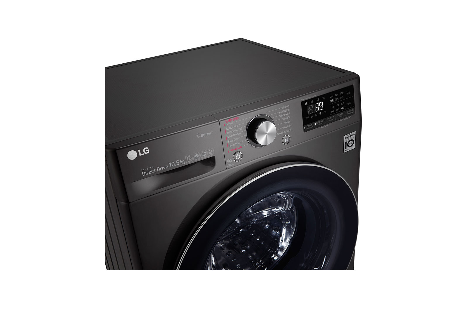 LG Turbowash360™ F4V910BTS 10.5kg Washing Machine - Black Steel, F4V910BTS