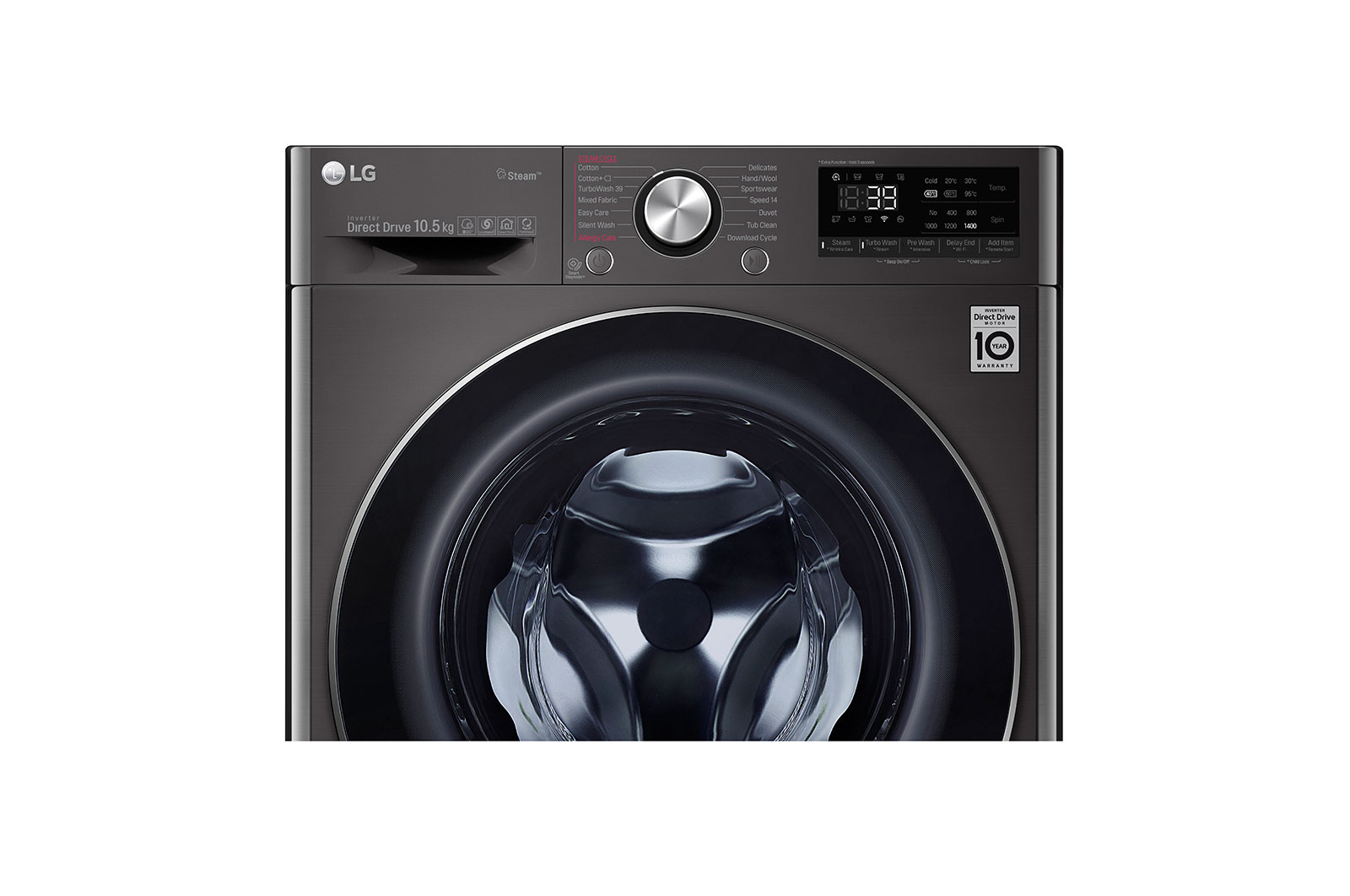 LG Turbowash360™ F4V910BTS 10.5kg Washing Machine - Black Steel, F4V910BTS