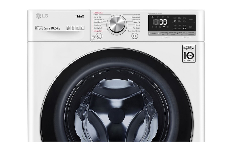 LG 10.5kg WiFi connected Washing Machine, White, F4V910WTSE