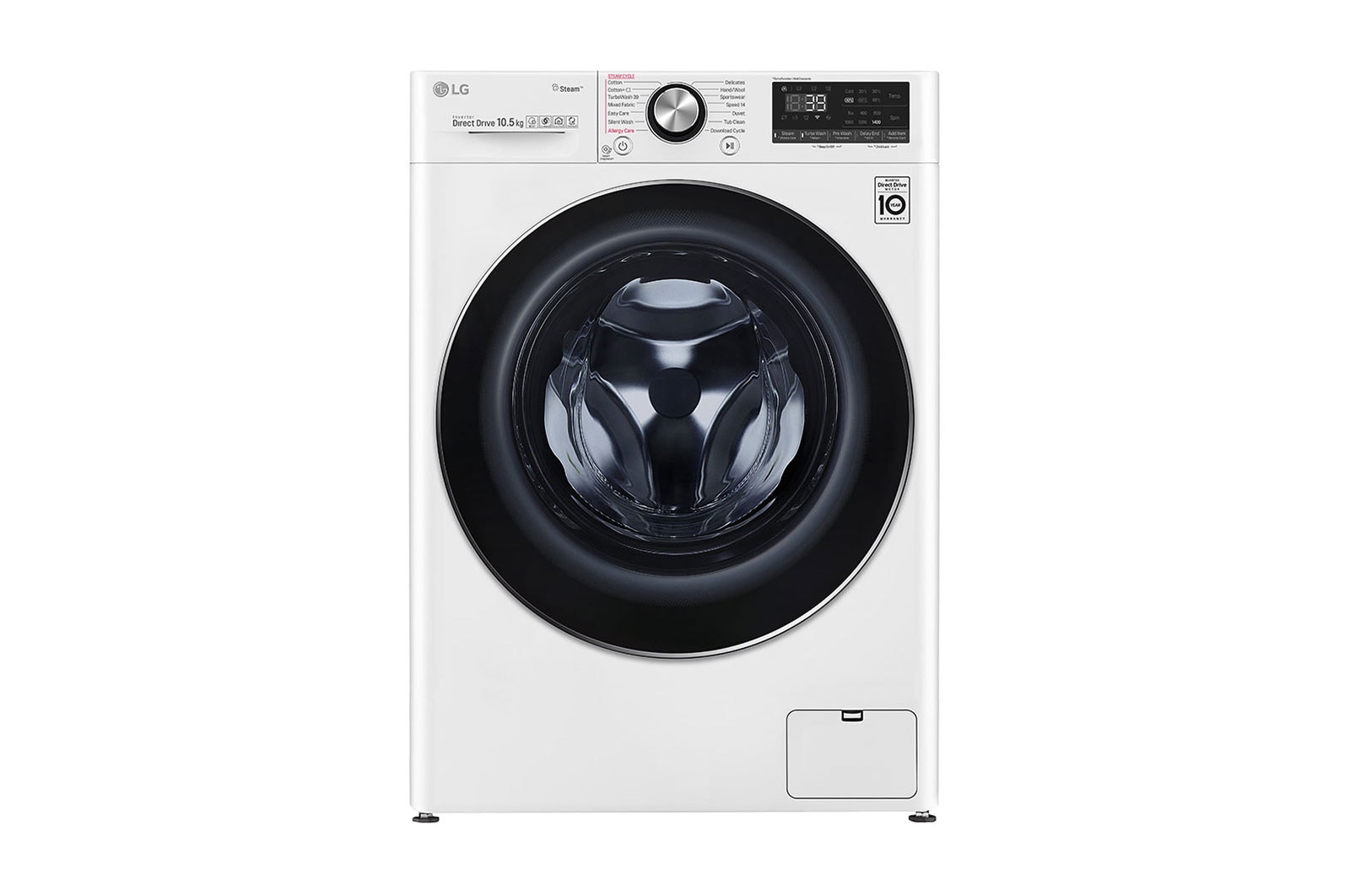 Front view of LG Turbowash360™ F4V910WTS 10.5kg Washing Machine - White F4V910WTS