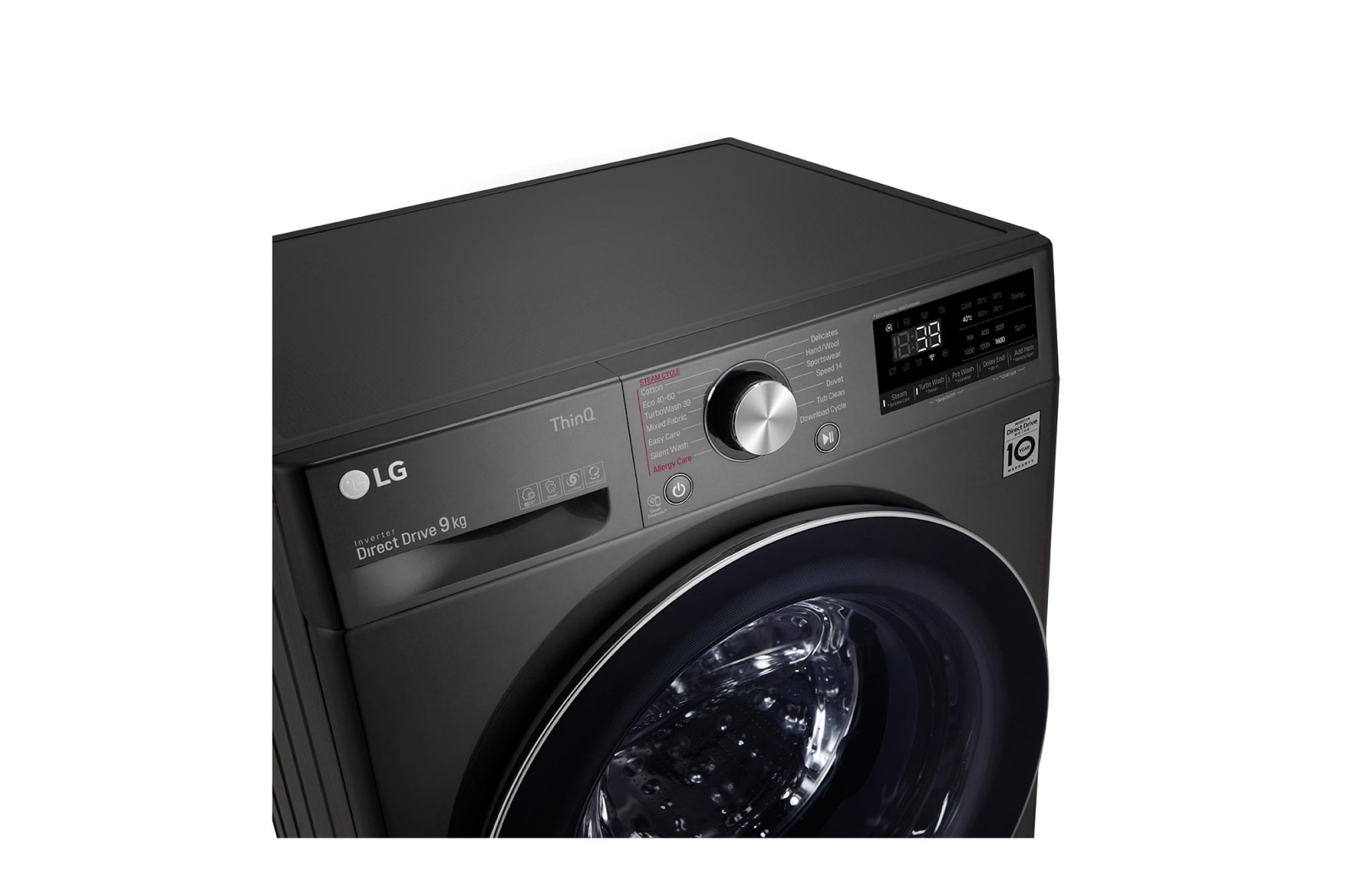 LG WiFi connected | 9kg | Washing Machine | 1560 rpm | AI DD™ | Direct Drive™ | Steam™ | TurboWash™360 | Black Steel, F6V1009BTSE