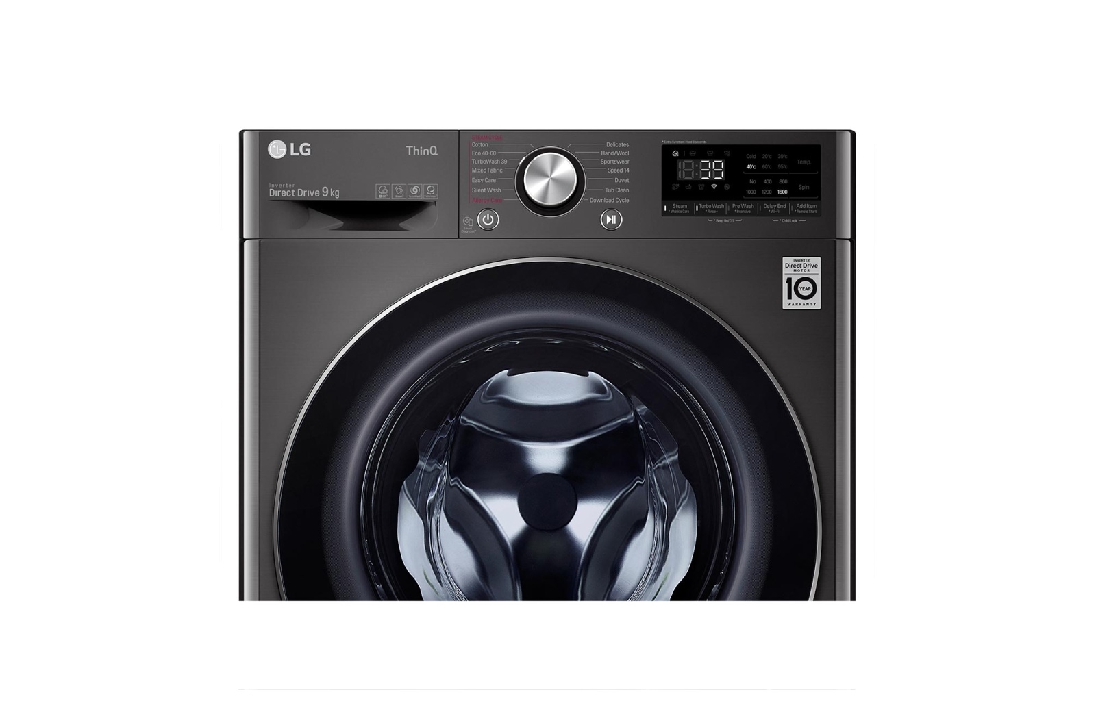 LG WiFi connected | 9kg | Washing Machine | 1560 rpm | AI DD™ | Direct Drive™ | Steam™ | TurboWash™360 | Black Steel, F6V1009BTSE