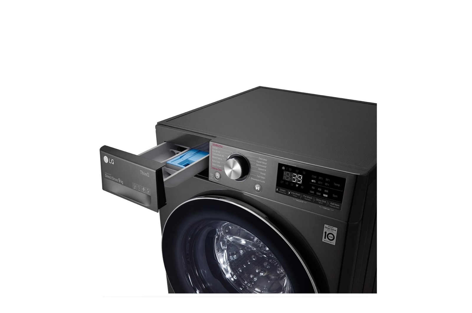 LG WiFi connected | 9kg | Washing Machine | 1560 rpm | AI DD™ | Direct Drive™ | Steam™ | TurboWash™360 | Black Steel, F6V1009BTSE