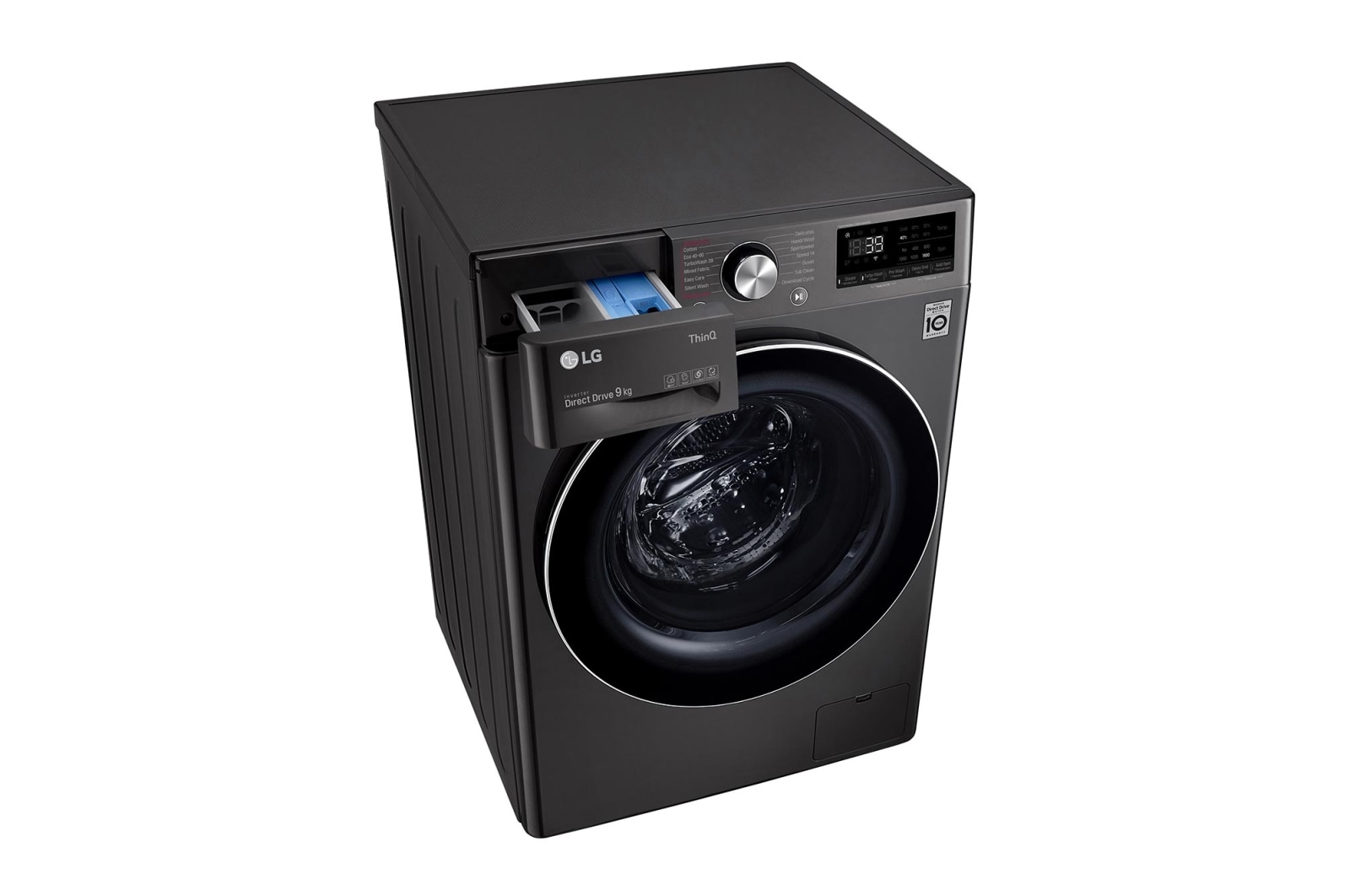 LG WiFi connected | 9kg | Washing Machine | 1560 rpm | AI DD™ | Direct Drive™ | Steam™ | TurboWash™360 | Black Steel, F6V1009BTSE