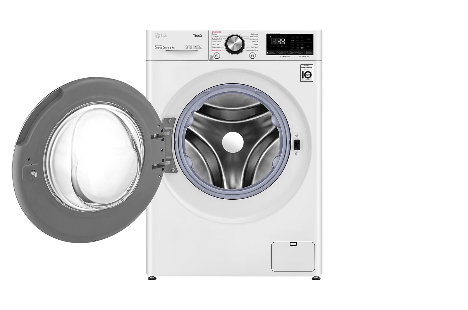 LG WiFi connected | 9kg | Washing Machine | 1560 rpm | Direct Drive™ | AI DD™ | Steam™ | TurboWash™360 | White, F6V1009WTSE