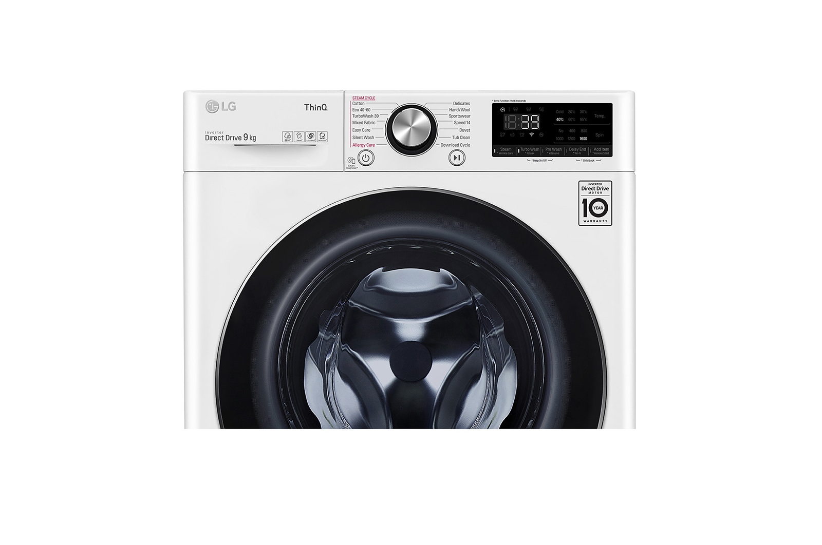 LG WiFi connected | 9kg | Washing Machine | 1560 rpm | Direct Drive™ | AI DD™ | Steam™ | TurboWash™360 | White, F6V1009WTSE