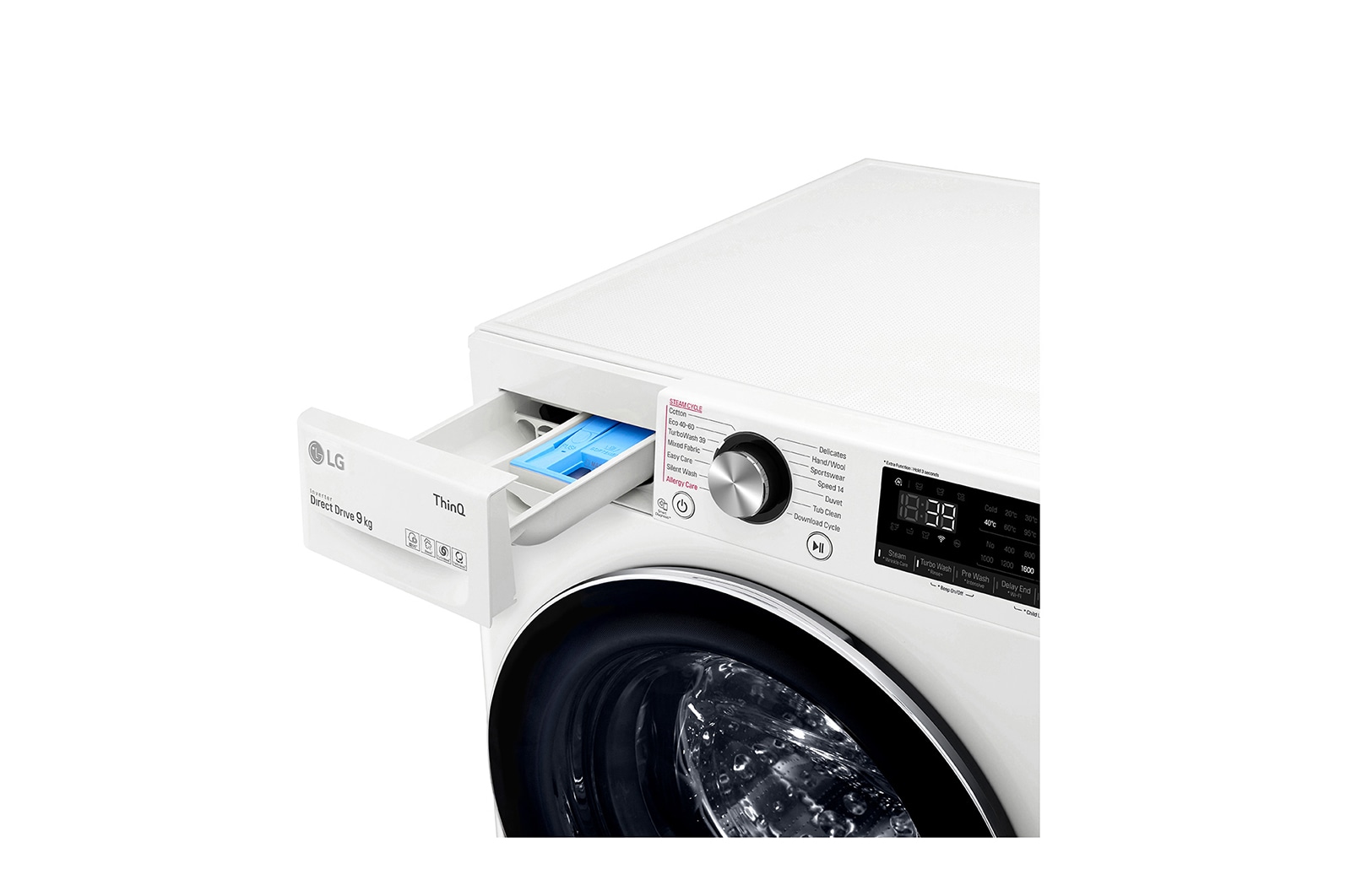 LG WiFi connected | 9kg | Washing Machine | 1560 rpm | Direct Drive™ | AI DD™ | Steam™ | TurboWash™360 | White, F6V1009WTSE