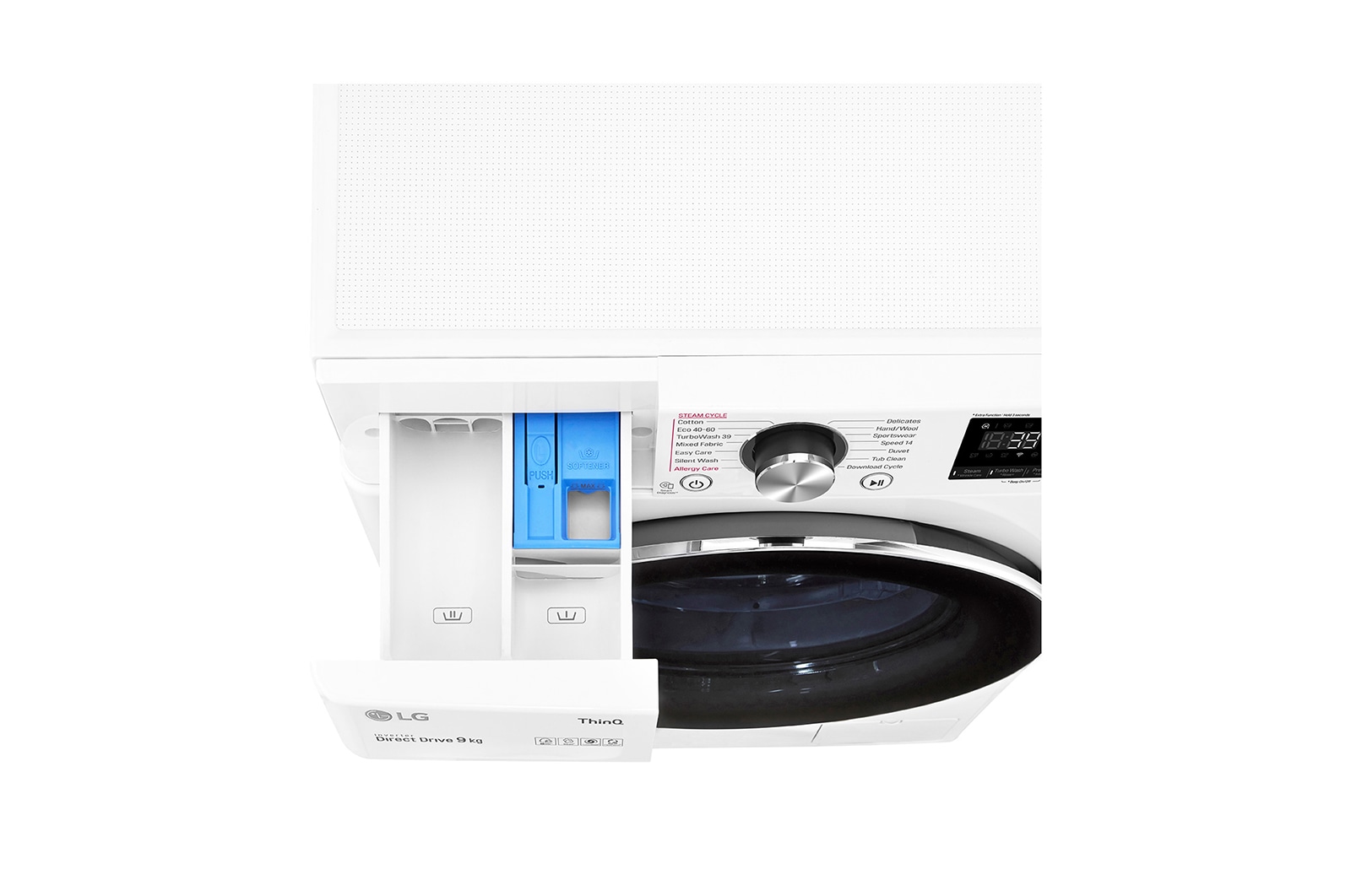 LG WiFi connected | 9kg | Washing Machine | 1560 rpm | Direct Drive™ | AI DD™ | Steam™ | TurboWash™360 | White, F6V1009WTSE