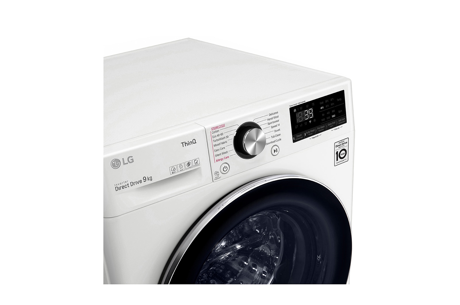 LG WiFi connected | 9kg | Washing Machine | 1560 rpm | Direct Drive™ | AI DD™ | Steam™ | TurboWash™360 | White, F6V1009WTSE