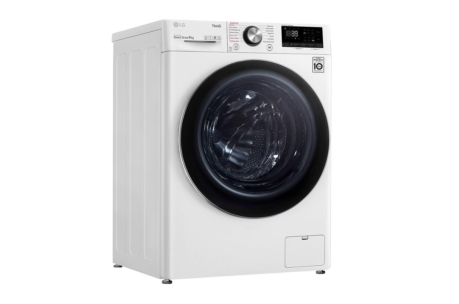 LG WiFi connected | 9kg | Washing Machine | 1560 rpm | Direct Drive™ | AI DD™ | Steam™ | TurboWash™360 | White, F6V1009WTSE