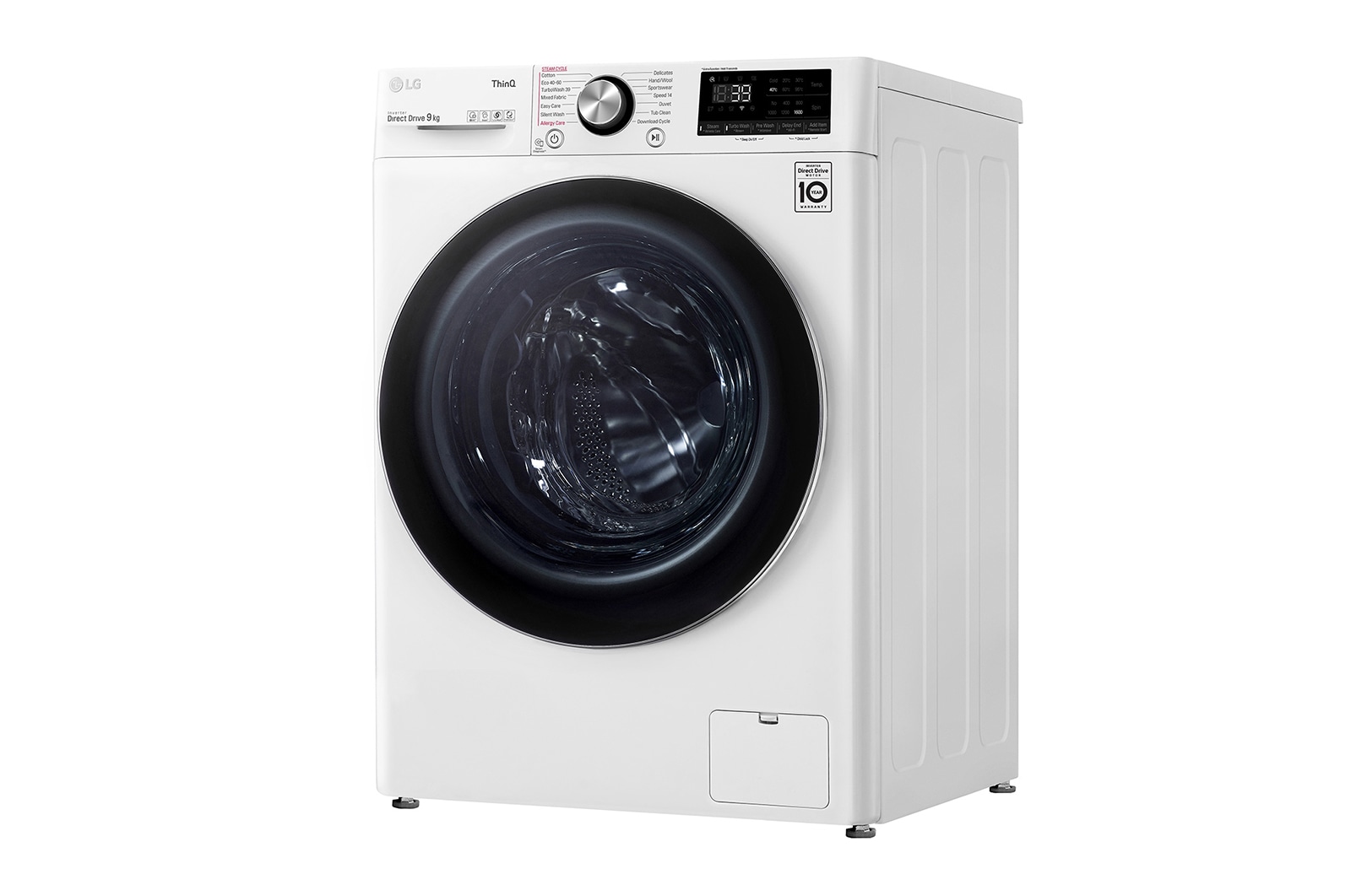 LG WiFi connected | 9kg | Washing Machine | 1560 rpm | Direct Drive™ | AI DD™ | Steam™ | TurboWash™360 | White, F6V1009WTSE