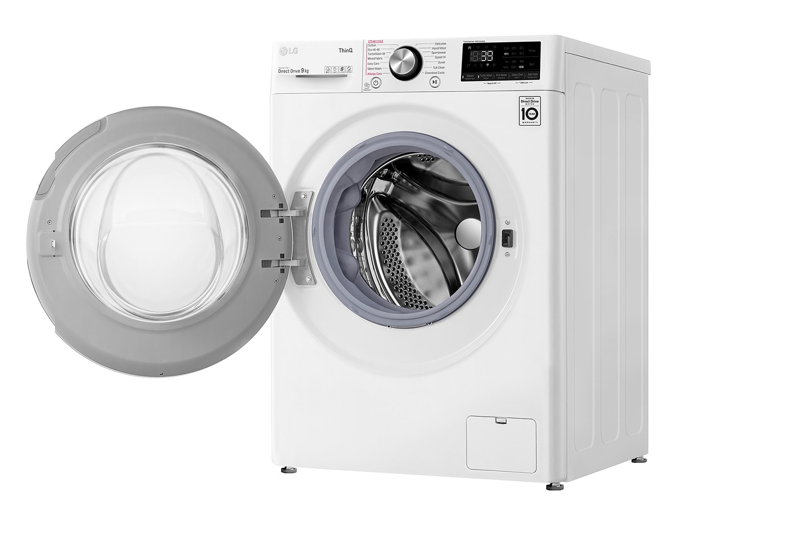 LG WiFi connected | 9kg | Washing Machine | 1560 rpm | Direct Drive™ | AI DD™ | Steam™ | TurboWash™360 | White, F6V1009WTSE