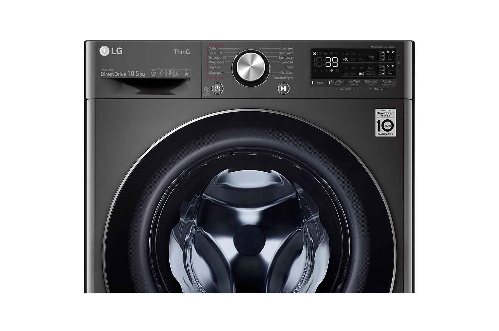 LG WiFi connected | 10.5kg | Washing Machine | 1560 rpm | Auto Dose | AI DD™ | Direct Drive™ | Steam™ | TurboWash™360\t| Black Steel, F6V910BTSA