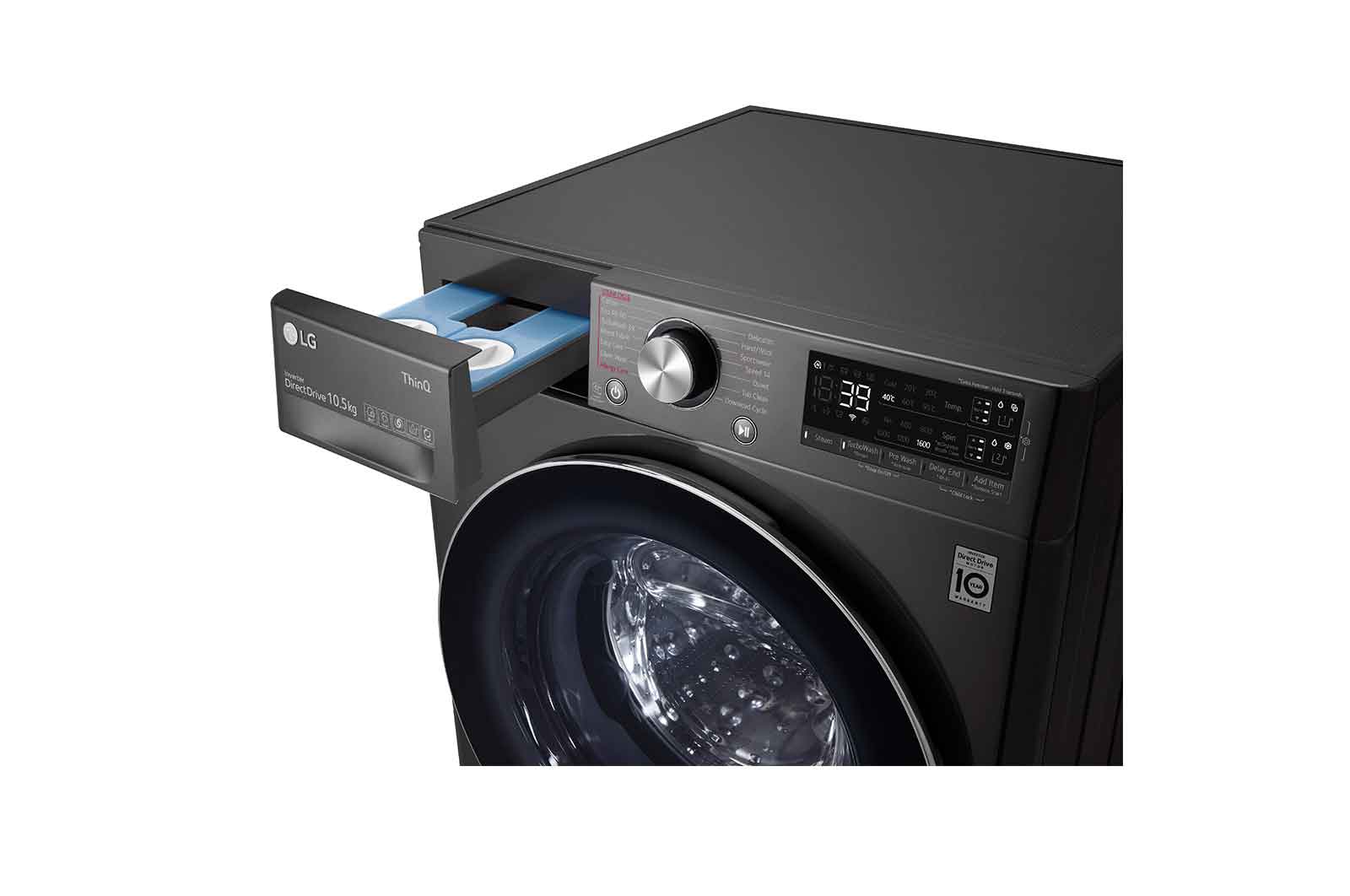 LG WiFi connected | 10.5kg | Washing Machine | 1560 rpm | Auto Dose | AI DD™ | Direct Drive™ | Steam™ | TurboWash™360\t| Black Steel, F6V910BTSA