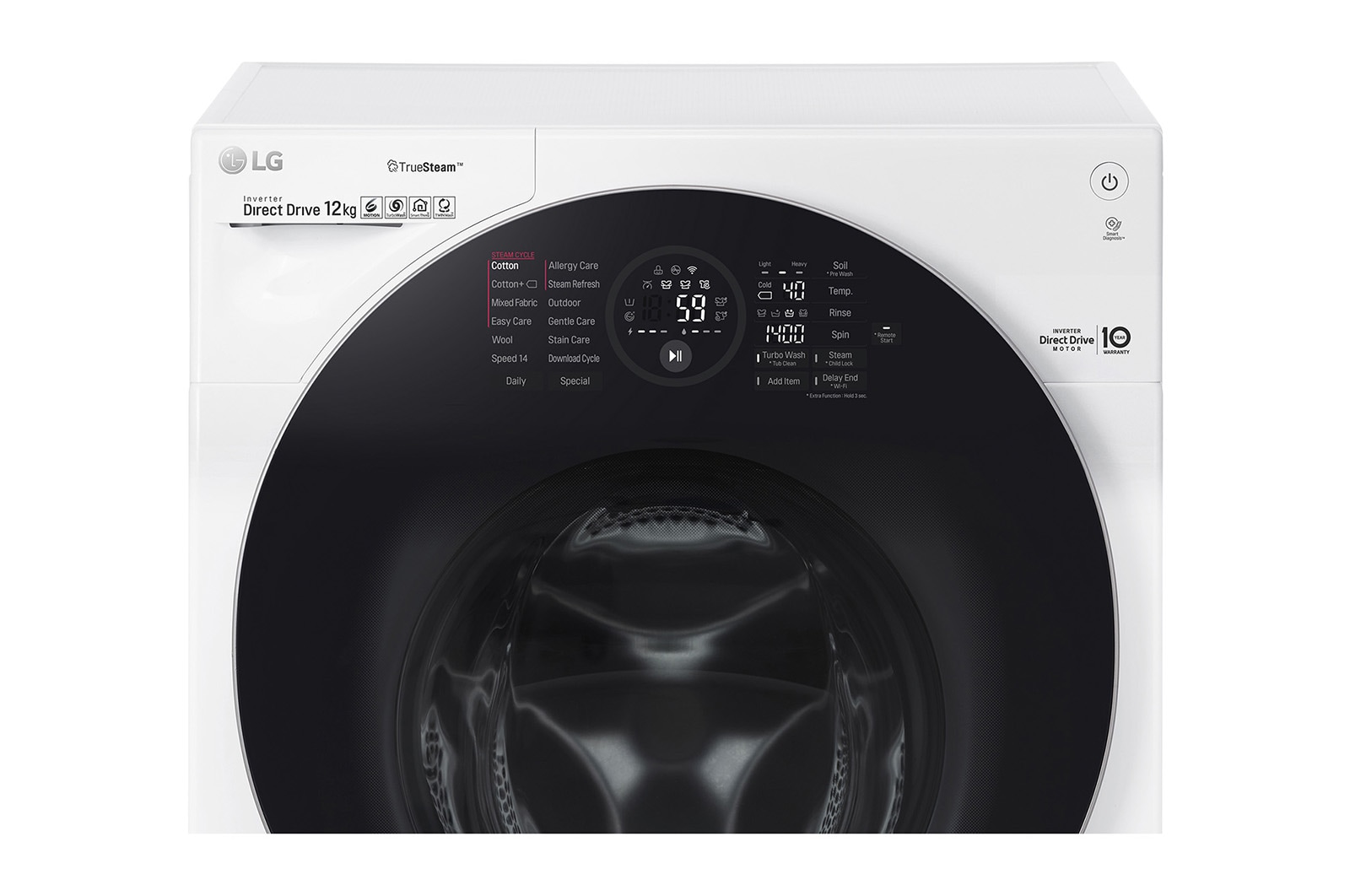 LG WiFi connected | 12kg | Washing Machine | 1360 rpm | Direct Drive™ | Steam™ | TurboWash™ | White, FH4G1BCS2