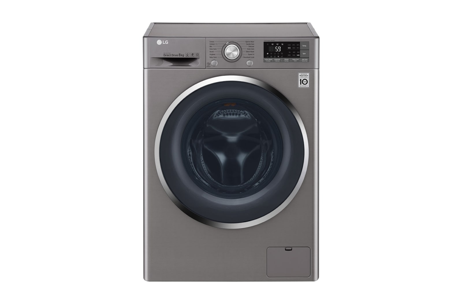 Front view of LG Direct Drive FH4U2TDN2S Smart 8Kg Washing Machine - Graphite FH4U2TDN2S