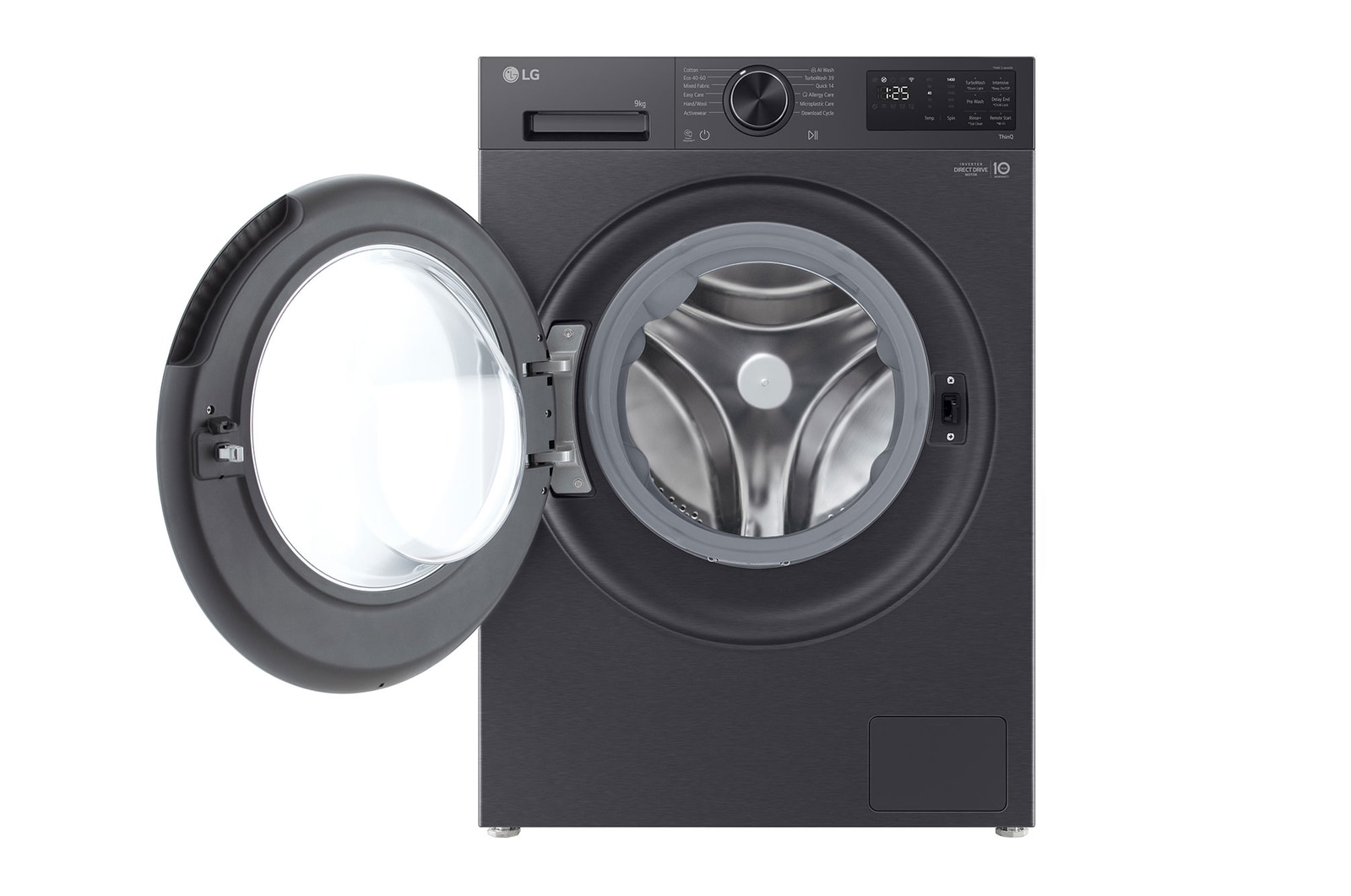 LG 9kg AI Direct Drive™ Washing Machine, Matte Black, F2X50S9TBB, Door Open
