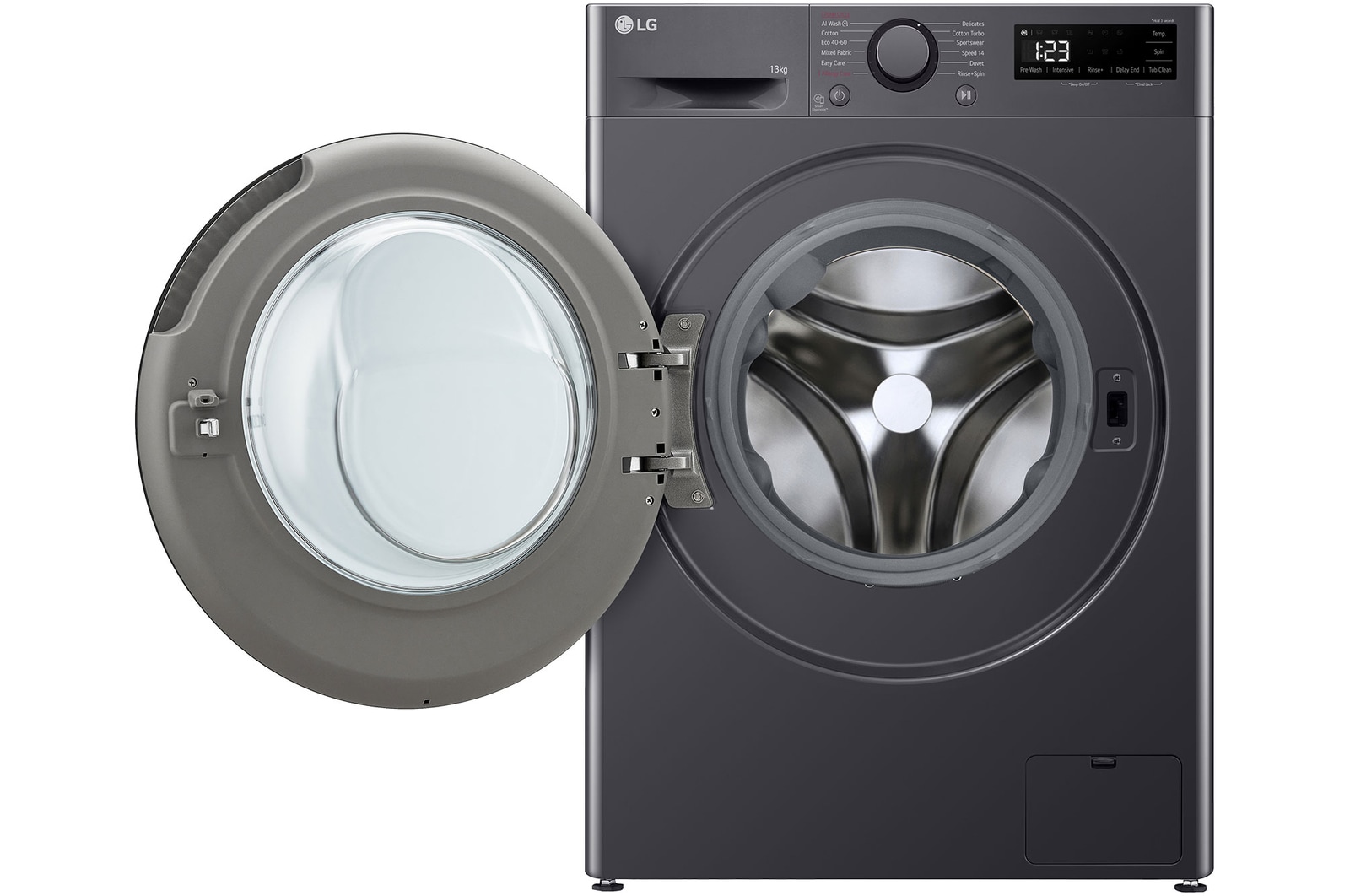 LG 13kg Direct Drive Washing Machine, Slate Grey, F4Y513GBLN1, Door Open
