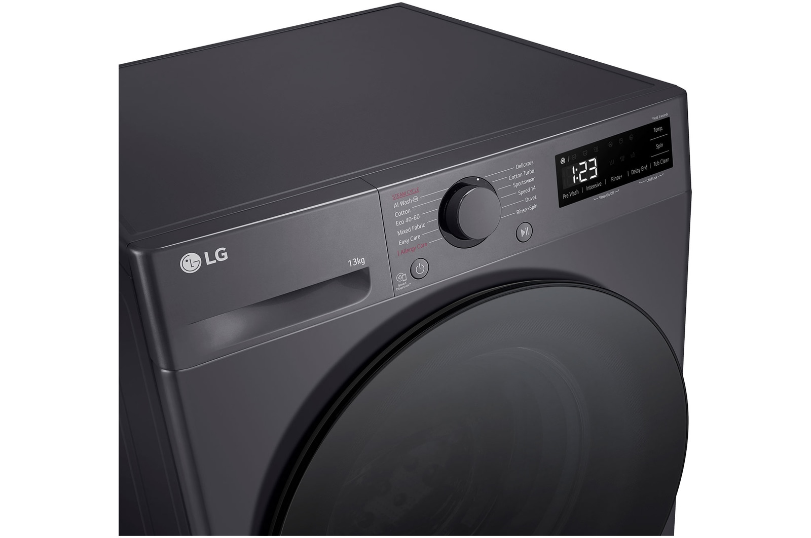 LG 13kg Direct Drive Washing Machine, Slate Grey, F4Y513GBLN1, Top Left Panel View