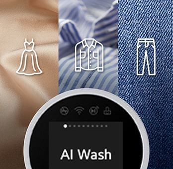 Silk, shirts, and jeans fabrics are shown and AI Wash features are described.