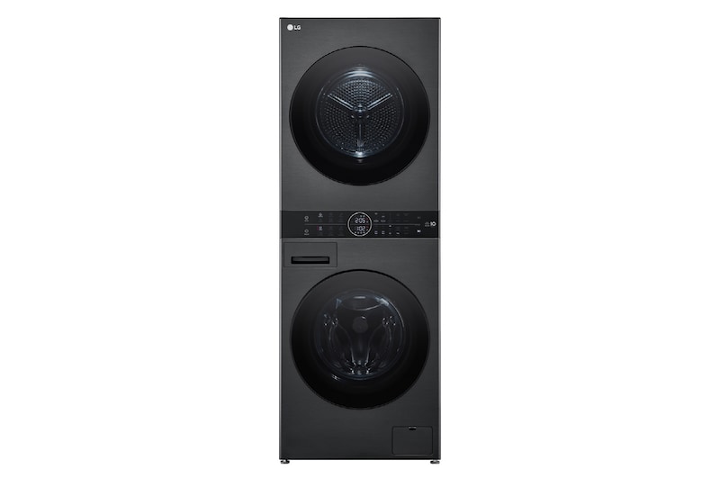 Front view of 12kg/10kg LG WashTower Platinum Black - wt1210bbtn1