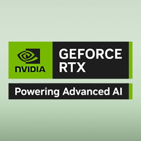 NVIDIA GeForce RTX logo with green and black design, featuring the text 'Powering Advanced AI' and 'RTX 5050' below.