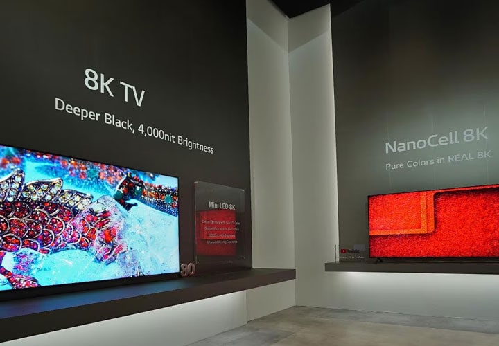 An 8K OLED TV compared to a NanoCell 8K TV.