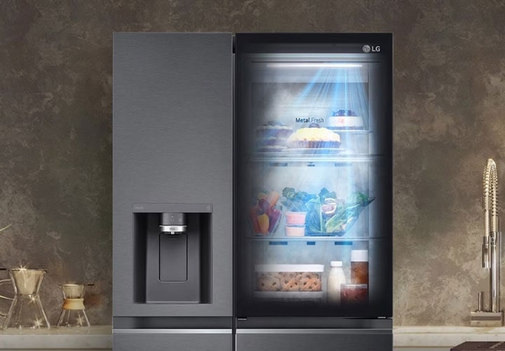 An InstaView see-through fridge showcases proper food storage