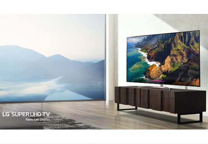 An image of beautiful and modern living with new lg super uhd tv.