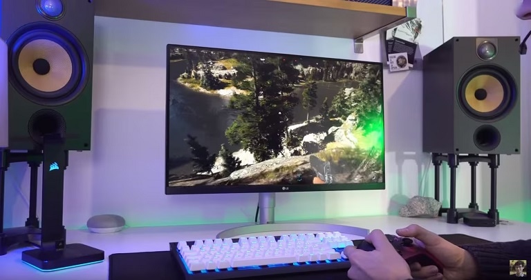 A budget-friendly LG monitor setup with gaming peripherals, demonstrating smooth performance and crisp visuals during gameplay.