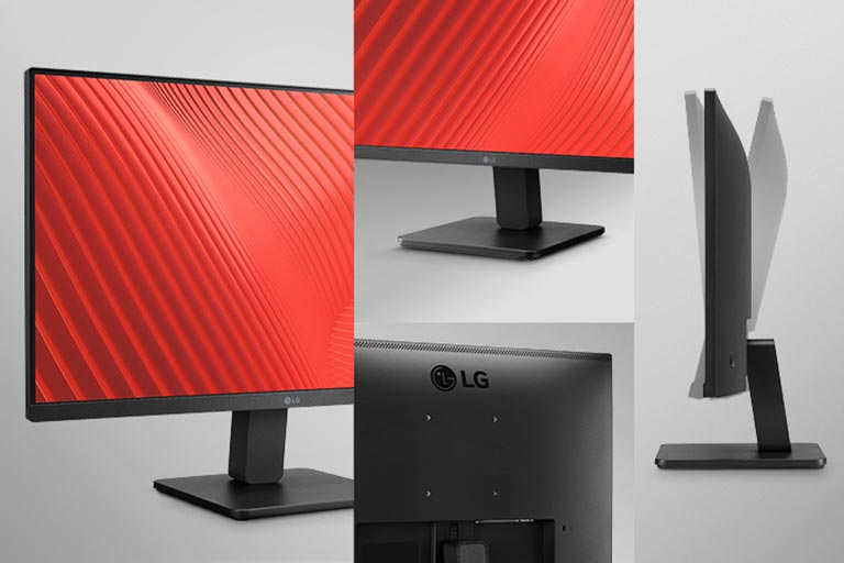 This display has a slim bezel on three sides, and the monitor offering tilt adjustment.