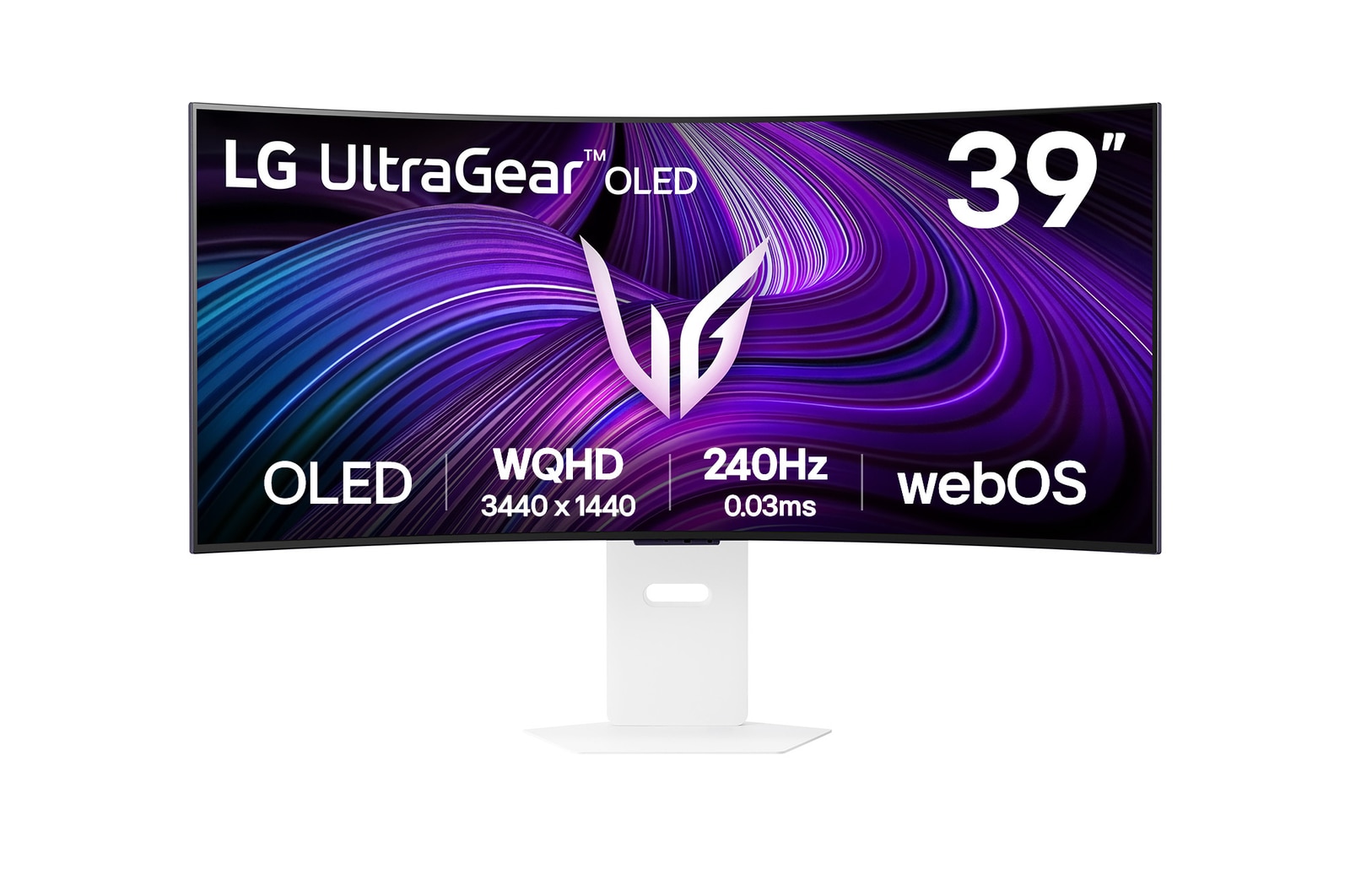 Front view of 39" LG UltraGear™ OLED Gaming Monitor, 240Hz Refresh Rate, WQHD Resolution, webOS, White (39GX90SA)