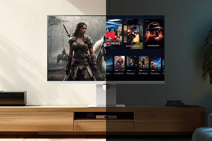 The left image shows the daytime appearance with the brightness adjustment feature, while the right image shows the nighttime appearance with the same feature.