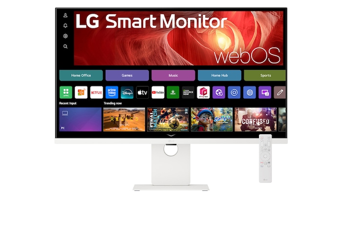 Front view of 37” LG Smart Monitor, 4K UHD IPS Display, webOS, AirPlay 2, USB-C (PD 65W), 2xHDMI, 2xUSB 2.0, White - 37U730SA