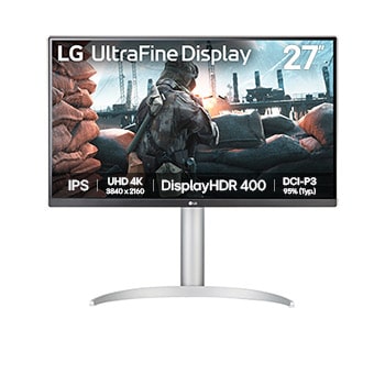 Front view of 27" LG UltraFine Monitor, 4K IPS display, VESA DisplayHDR™ 400, Dynamic Action Sync, Black - 27UP650K-W