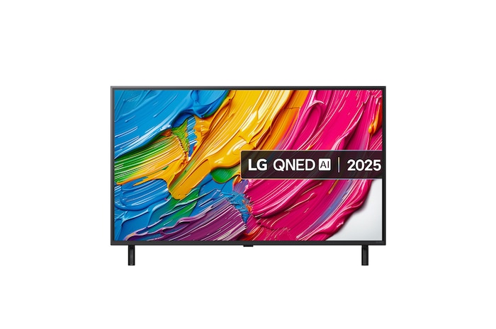 Front view of 43 inch LG QNED AI QNED80 MiniLED 4K Smart TV 2025 43QNED80A6A