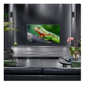 Perspective from the inside of a cave looking out to its entrance where a blue sky and horizon can be seen. The whole scene is split in half to show the capability of QNED's Advanced Local Dimming. On one side, the colors and detail are washed out and the visuals seem muddy. The label says, Conventional LED. The other side has great blacks, better contrast, brightness and color.