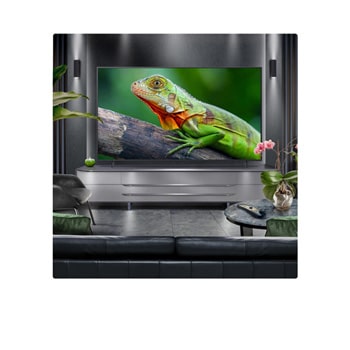 Perspective from the inside of a cave looking out to its entrance where a blue sky and horizon can be seen. The whole scene is split in half to show the capability of QNED's Advanced Local Dimming. On one side, the colors and detail are washed out and the visuals seem muddy. The label says, Conventional LED. The other side has great blacks, better contrast, brightness and color.